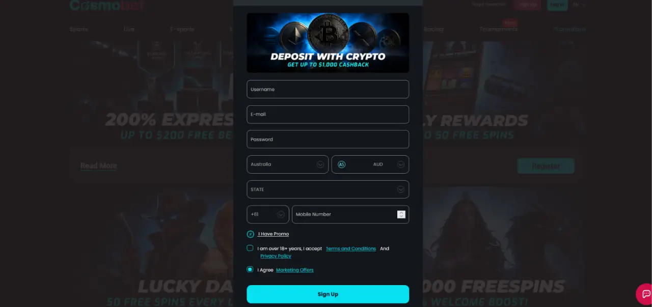 Cosmobet PayID banking notes