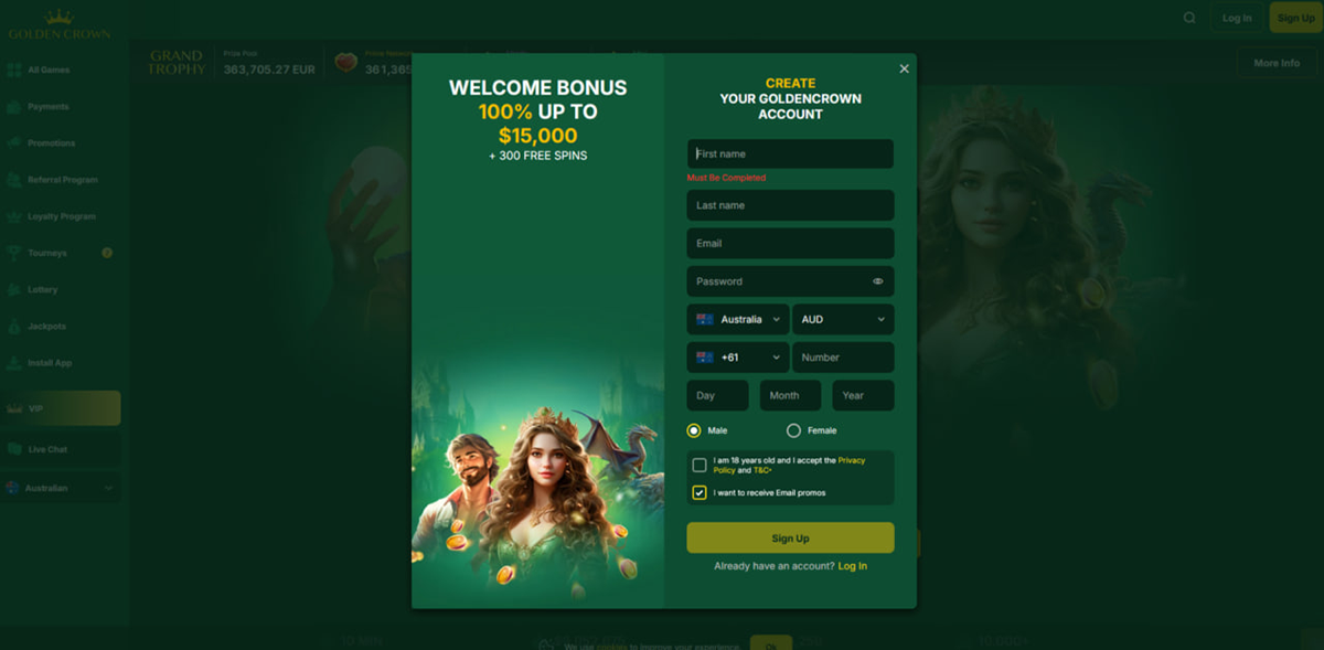 Golden Crown Casino PayID banking notes