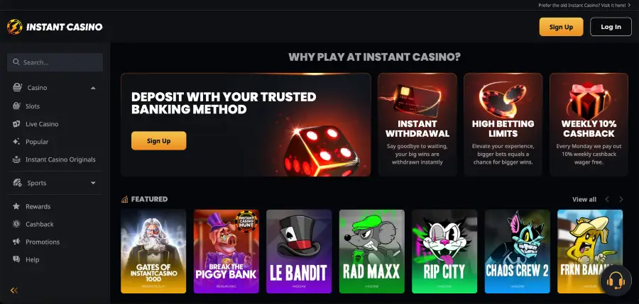 Instant Casino PayID banking notes
