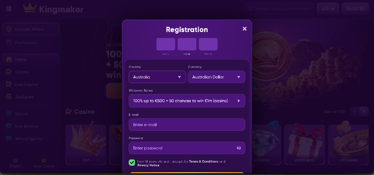Kingmaker Casino PayID banking notes