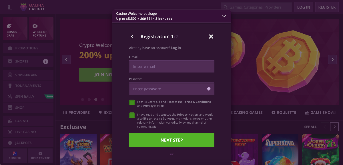 Malina Casino PayID banking notes