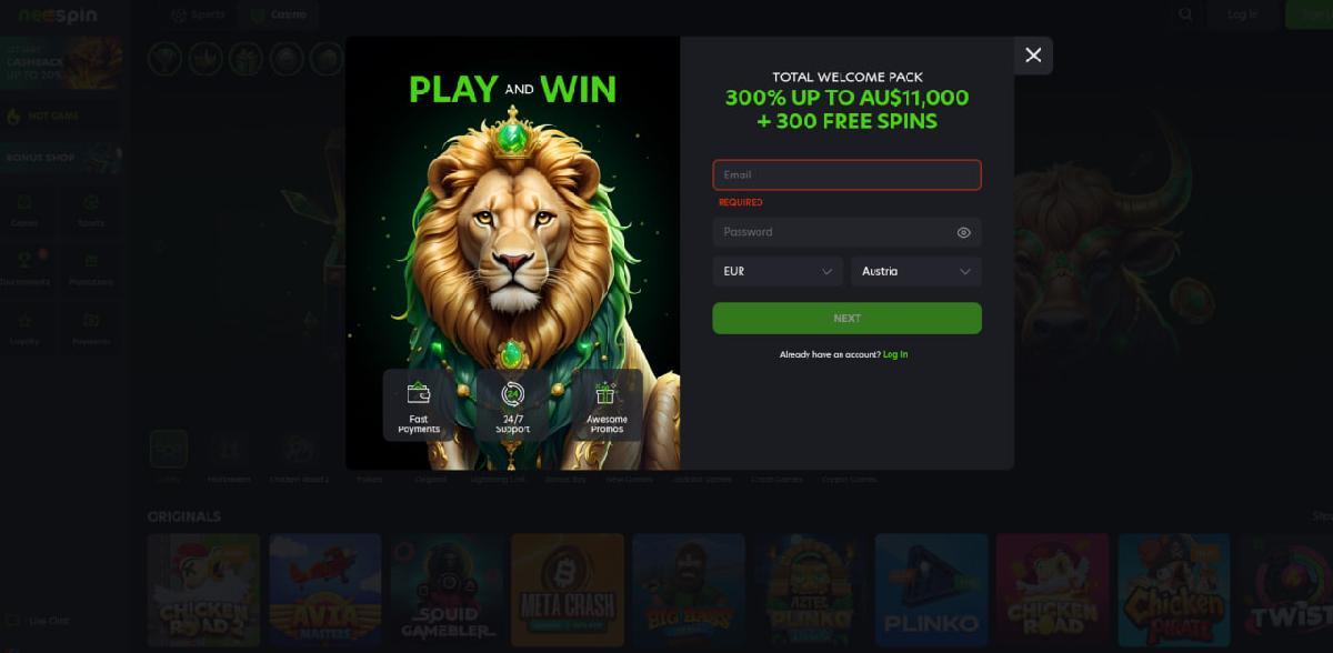 Neospin Casino PayID banking notes